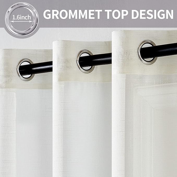 MIULEE 2 Panels Natural Linen Look Textured Sheer Curtains Elegant Solid Ivory Drapes Grommet Top Window Voile Panels for Bedroom Living Room (52X84 Inch)