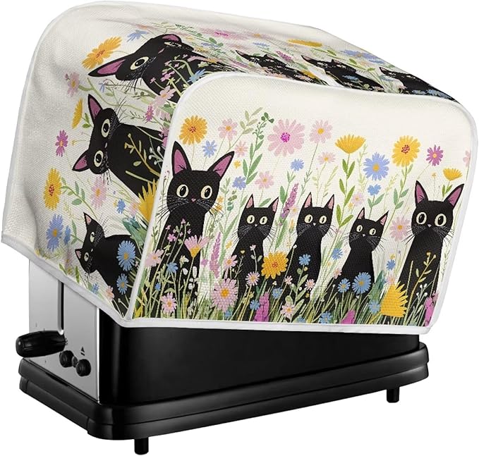 Black Cat Printed Toaster Cover for Anti-Dust & Fingerprint, Floral Printed Toaster Oven & Microwave Cover Decor Accessories