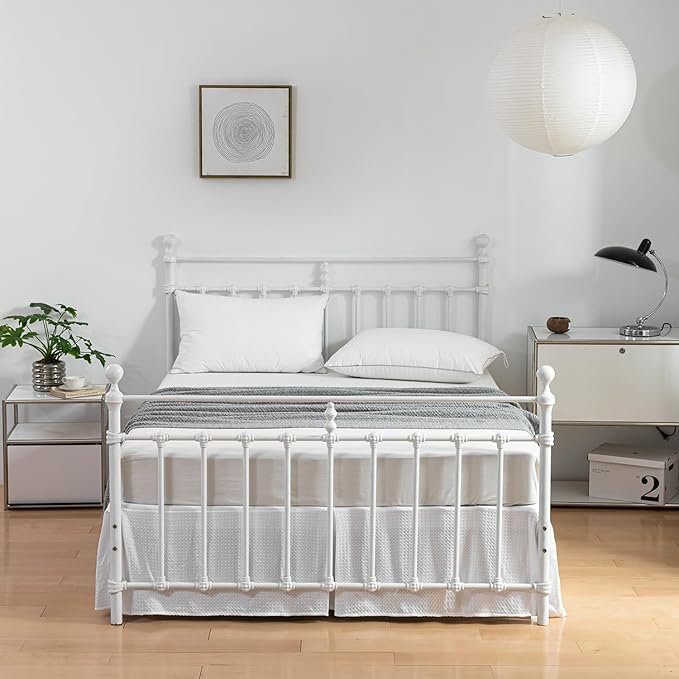 Bed Skirt King Size, Pleated Waffle Weave Bed Skirt with Split Corners, Tailored Dust Ruffle 16 Inch Drop Easy Fit, Machine Washable (White, King - 16" Drop)