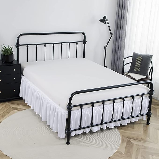 Bed Skirt Ruffled Bed Skirt with Split Corners, 18 Inch Drop Dust Ruffle Bed Skirts with Platform, White, Full Size