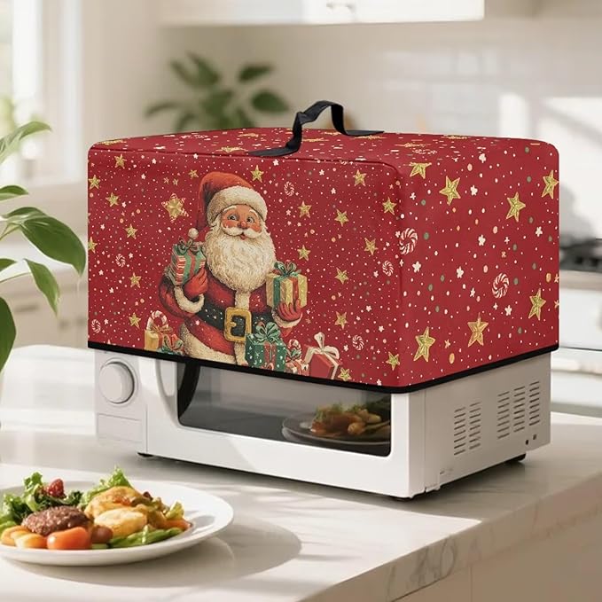 Microwave Oven Cover, Christmas Santa Claus Anti-Scratch Deep Fryer Cover Heat-Resistant Dustproof for Air Fryer Toaster Oven Microwave Oven Microwaves Dust Covers with Handles