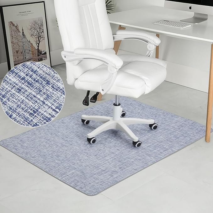 Chair Mat for Hardwood & Tile Floor, 47" x 52" Heavy Duty Office Chair Mat for Rolling Chairs, Anti Slip, Non-Curve, Floor Protector for Home Office, Blue White