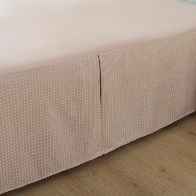 Queen Bed Skirt, Pleated Waffle Weave Bed Skirt with Split Corners, Tailored Dust Ruffle 14 Inch Drop Easy Fit, Machine Washable (Cream, Queen - 14" Drop)