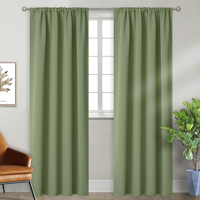 BGment Olive Green Blackout Curtains for Living Room - 84 Inch Length Thermal Insulated Drapes with Rod Pocket Room Darkening Privacy for Dining Bedroom, 2 Panels, 52 x 84 Inch
