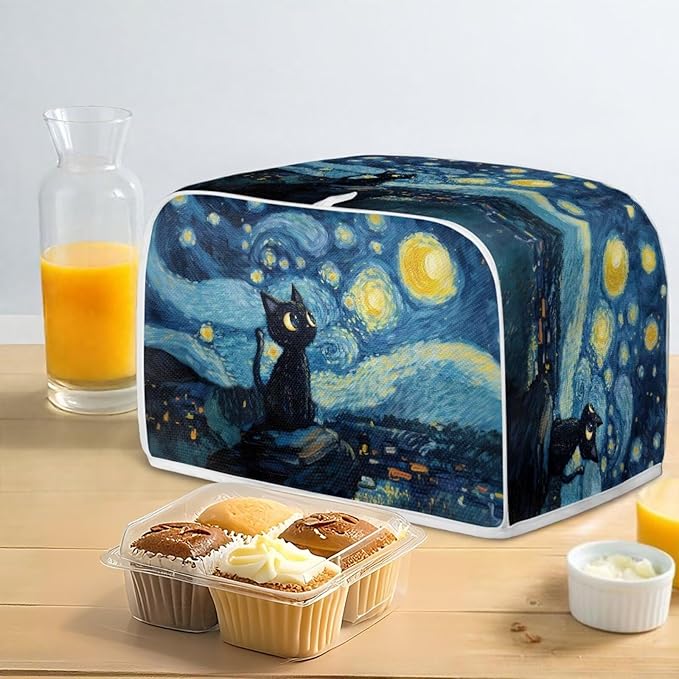Black Cat Galaxy Toaster Cover 2 Slice Oven Cover Dustproof Kitchen Small Appliance Protector Toaster Dust Covers for Kitchen Counter, S, Blue