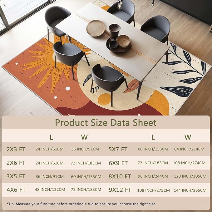 6x9 Sun and Moon Area Rug Beige Yellow Rug Non Slip Low Pile Large Carpet for Home Kitchen Living Room Bedroom Dining Room Office
