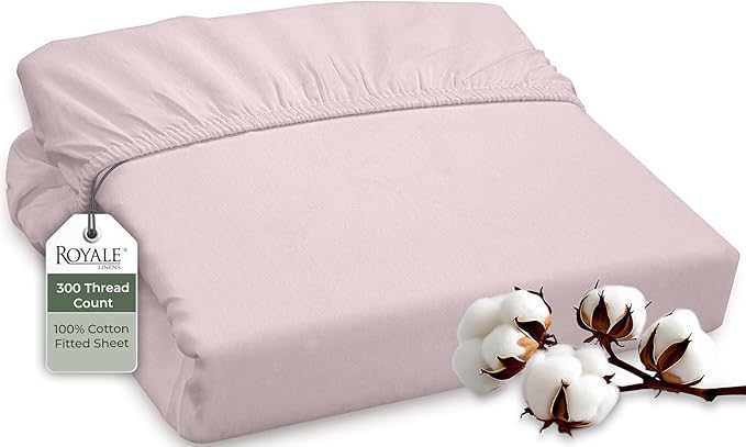 ROYALE LINENS 300 Thread Count 100% Long Staple Combed Cotton Fitted Sheet California King - Super Soft Deep Pocket Bottom Sheet - Fitted Sheets Only - Elastic Sheets (Cal King, Lavender)