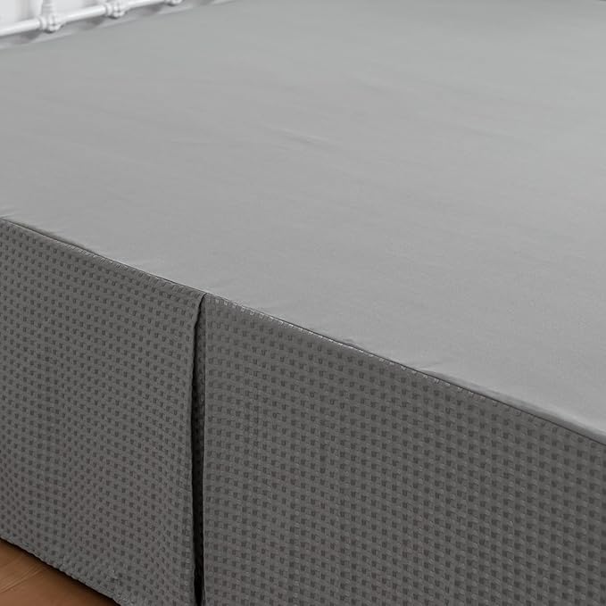 Bed Skirt King Size, Pleated Waffle Weave Bed Skirt with Split Corners, Tailored Dust Ruffle 14 Inch Drop Easy Fit, Machine Washable (Grey, King - 14" Drop)