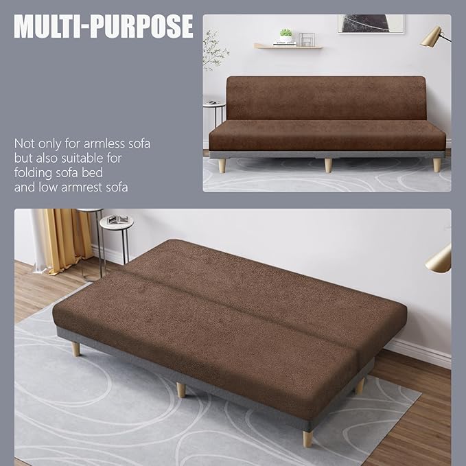 molasofa Leather Like Stretch Futon Slipcover Armless Futon Bed Sofa Cover Furniture Protector with Elastic Bottom, Soft and Washable Futon Cover for Sofa Bed Stay in Place（X Larger，Light Brown）