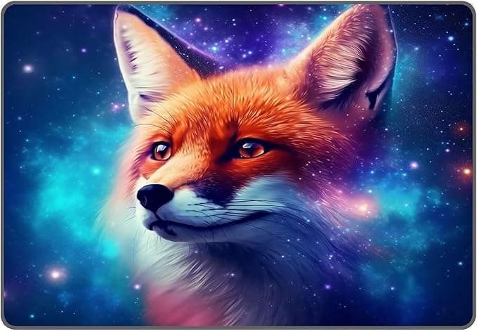 Galaxy Fox Rug 3D Cute Foxes Area Rugs for Bedroom Living Room Playroom Boys Kids Cartoon Colorful Carpet Glitter Stars Throw Rugs Floor Mat 47 in X 31 in