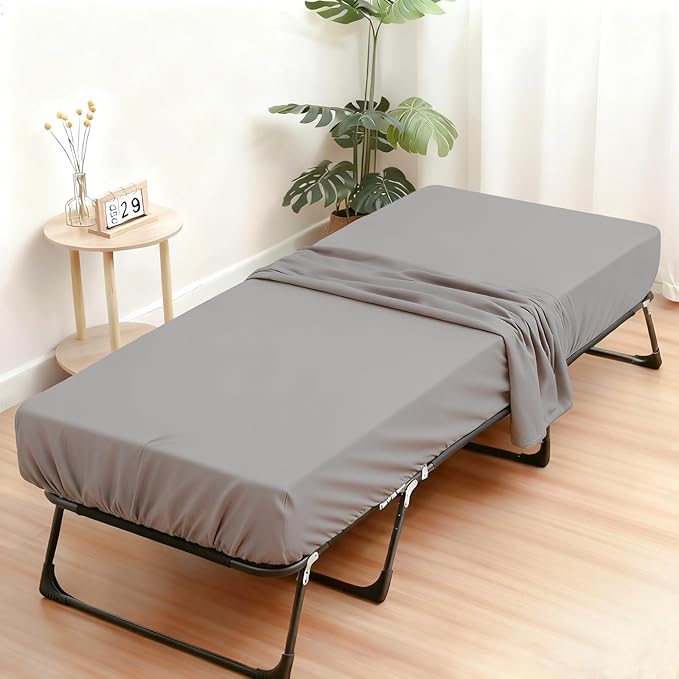 Fitted Sheets 30x80 Inches, 1 Pack Super Soft Microfiber Cot Size Sheet Set for Narrow Twin, Camp Bunk, RV Bed, Army Cot & Trifold Mattress, Breathable Bottom Bed Cover, Light Grey
