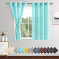 XWZO Sheer Curtains, Soft & Lightweight Faux Linen Grommet Window Curtains for Short Windows, Living Room, Kids' Room, Kitchen with Tiebacks, Mint Green, 52 x 54 Inches Length Set of 2 Panels
