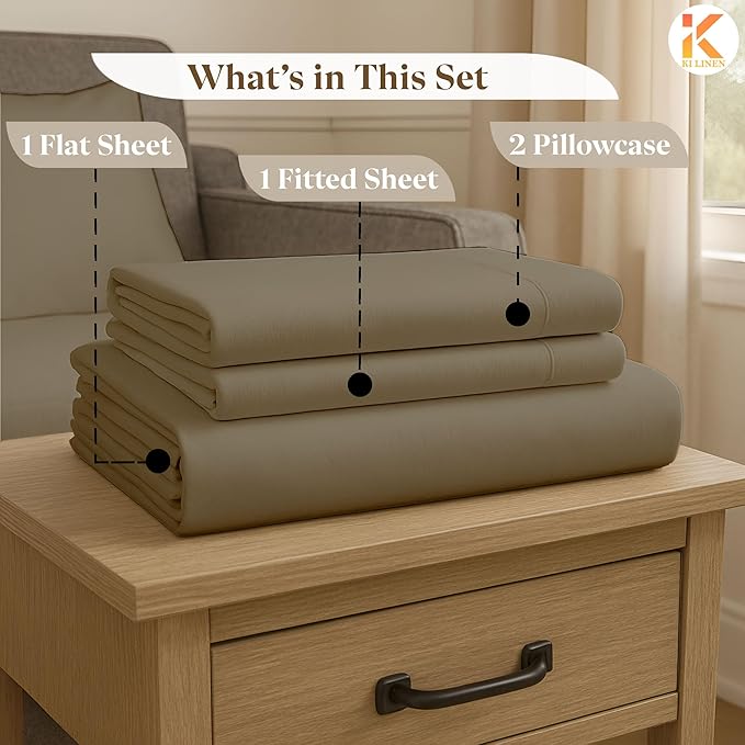 Sleeper Sofa Bed Sheet Set - Queen Size 4 PC's Sheet Set Sofa Bed Sheets - 100% Cotton 400 Thread Count Sofa Sheets - Sleeper Sofa Sheets - Fits Mattresses Up to 6" Drop - Taupe