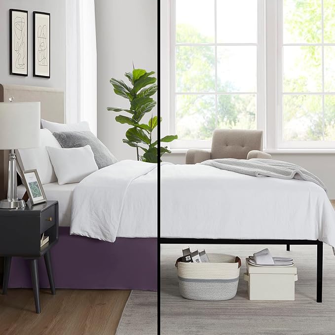 Nestl Dark Purple Full Bed Skirt - Full Size Bed Skirt 14 Inch Drop - Brushed Microfiber Bed Skirts - Hotel Quality Pleated Bed Skirt - Shrinkage & Fade Resistant