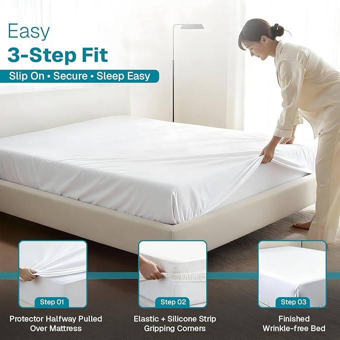 Fabdreams Organic Twin XL Size Waterproof Mattress Protector, 39" x 82", White, Temperature Regulating, Breathable, 100% Organic Cotton