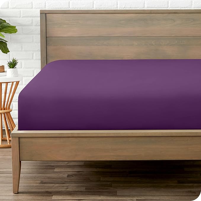 Bare Home Fitted Bottom Sheet Full Size - Premium 1800 Microfiber - Ultra-Soft Hotel Luxury - Deep Pocket - Durable and Long Lasting (Full, Plum)