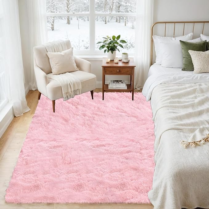 4x6 Area Rugs for Living Room Rug: Soft Fluffy Shag Pink Rugs for Bedroom, Non-Slip Large Fuzzy Plush Rug Indoor Floor Carpet for Nursery Kids Boys Girls Room, Dorms, Playroom, Modern Home Decor
