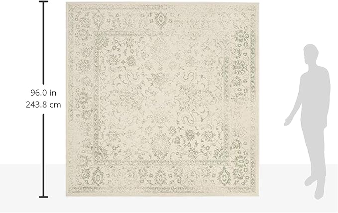 SAFAVIEH Adirondack Collection Area Rug - 8' Square, Ivory & Sage, Distressed Vintage Floral Design, Non-Shedding & Easy to Clean, Ideal for Living Room, Bedroom, Dining Space (ADR109V)