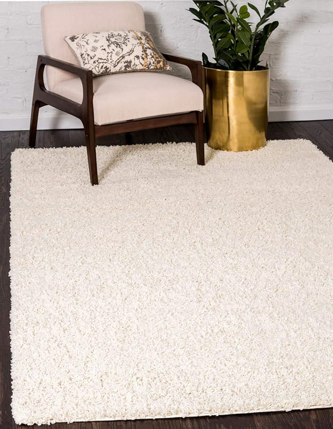 Unique Loom Solid Shag Collection Area Rug (9' x 12' Rectangle, Pure Ivory)