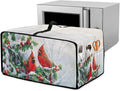 Christmas Microwave Oven Cover Air Fryer Toaster Oven Dust Cover with Accessory Pockets, Stain-resistant Small Electric Appliance Protector for Kitchen, S, Red Cardinal Bird Holly White