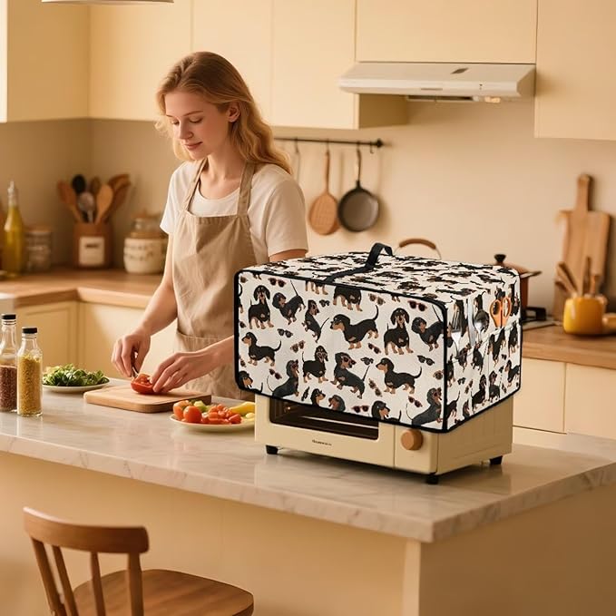 Air Fryer Toaster Oven Dust Cover Protective Microwave Oven Cover with Pockets, Dust-proof Countertop Appliance Protector, L, 18.5" x 22.5" x 13", Dachshund Dog Sunglasses Print