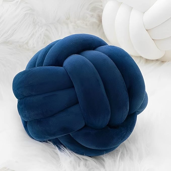 Knot Ball Pillows, Round Throw Pillow Cushion Home Decoration Soft Plush Pillow, Throw Knotted Ball Pillow Handmade Children Room Decoration Round Plush Toy Pillow (Dark Blue,8.5"/22cm)