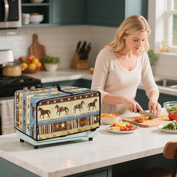 Horse Star Stipe Print Microwave Oven Dust Cover with Storage Bags Microwave Oven Grill Cover Protector Universal Reusable Decor Accessories for Kitchen, S