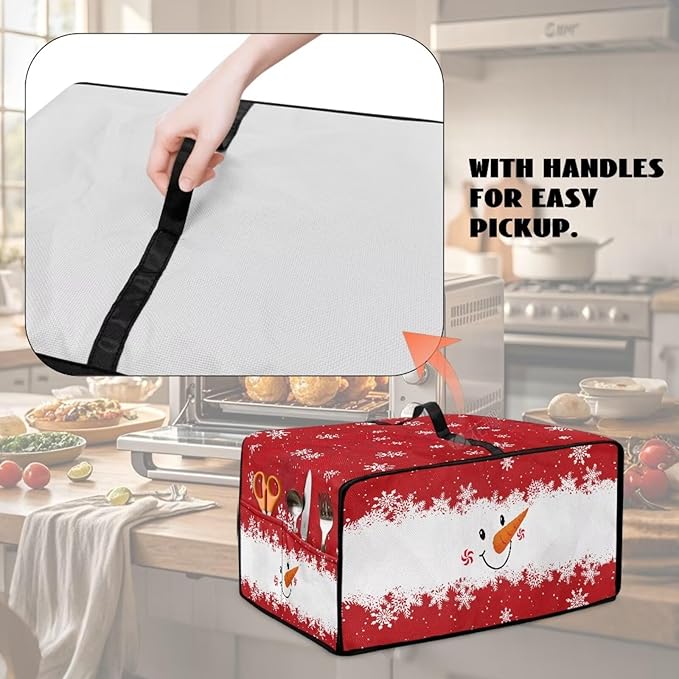 Christmas Countertop Convection Oven Cover Dust Protection Air Fryer Toaster Oven Covers for Home Kitchen Decorations 14.5 x 18.5 x 9 Inches, S, Snowman Face Snowflake Red White