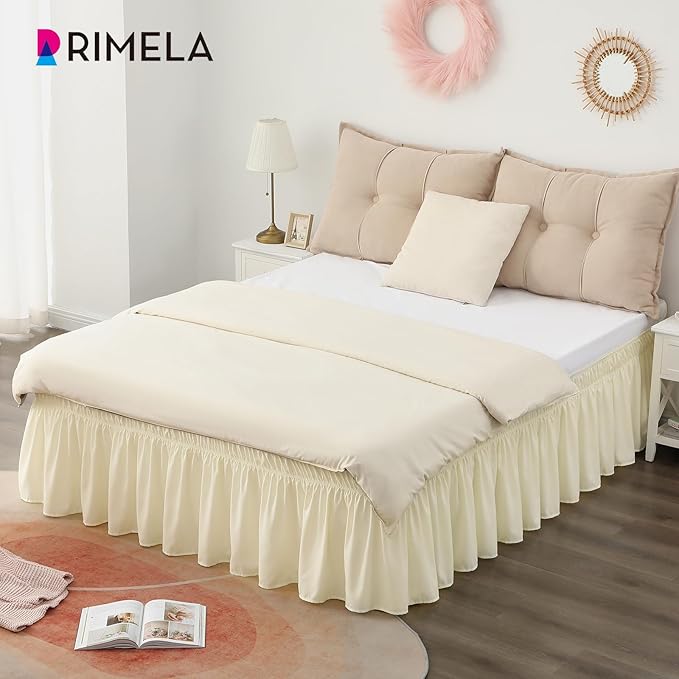 RIMELA Bed Skirt King Size 12 Inch Drop, Wrap Around Elastic Bedskirt Solid Microfiber Luxury Hotel Quality Fabric, Easy to Install Machine Washable Wrinkle & Fade Resistant, Butter Yellow
