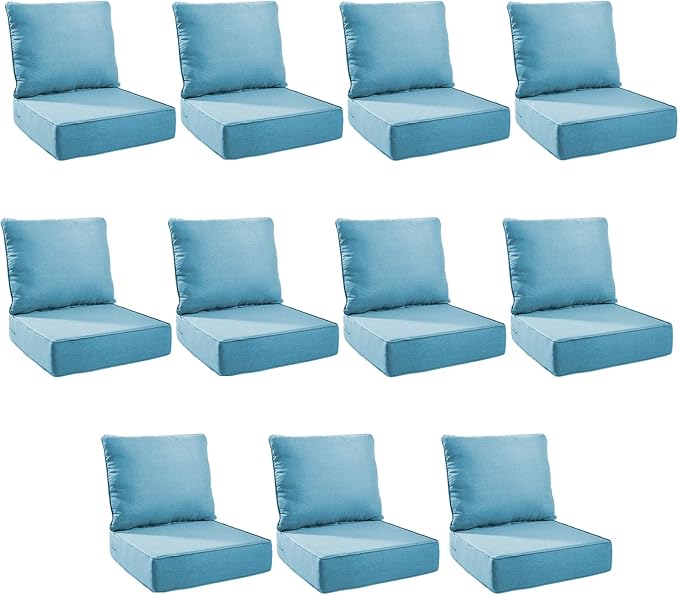 Outdoor Cushion Set for Furniture Patio Furniture, UV Resistant, Water Resistant - 6 Inch Thick Foam Garden Cushions– 24x24 Inch Patio Seat Covers for Chair/Sofa/Couch | Light Blue | 11-Pack |