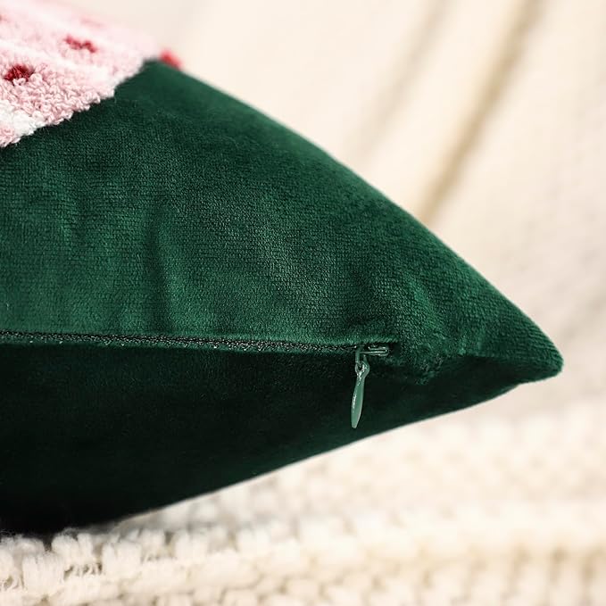 LUOYEHK Christmas Pillow Covers 18x18 Set of 2 Cute Gloves Decorative Green Pillow Cases Winter Holiday Velvet Embroidered Cushion Covers for Couch Sofa Bed