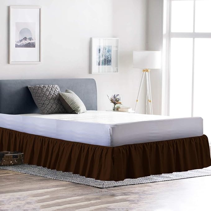 Bed Skirt - Ruffled Bed Skirt (Full XL, Chocolate) 12 Inch Drop Dust Ruffle with Platform, 100% Cotton 800 Thread Count Fabric - Dust Ruffle Bedskirt for Easy Fitting and Easy Care