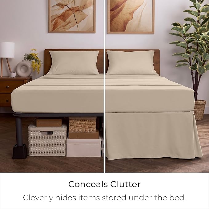 Mellanni Bed Skirt Twin Size - Bed Skirting - 15-Inch Tailored Drop Pleated Dust Ruffle - Hotel Luxury Bedding - Wrinkle, Fade, Stain Resistant - 1 Bedskirt (Twin, Beige)