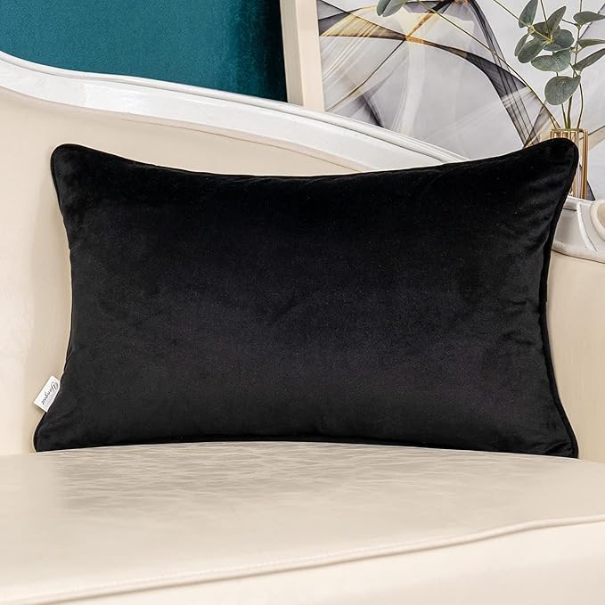 Yangest Black Striped Patchwork Throw Pillow Cover Gold Leather Cushion Cover Zippered Rectangular Pillowcase for Sofa Couch Bedroom Living Room Home Decoration, 12x20 Inch