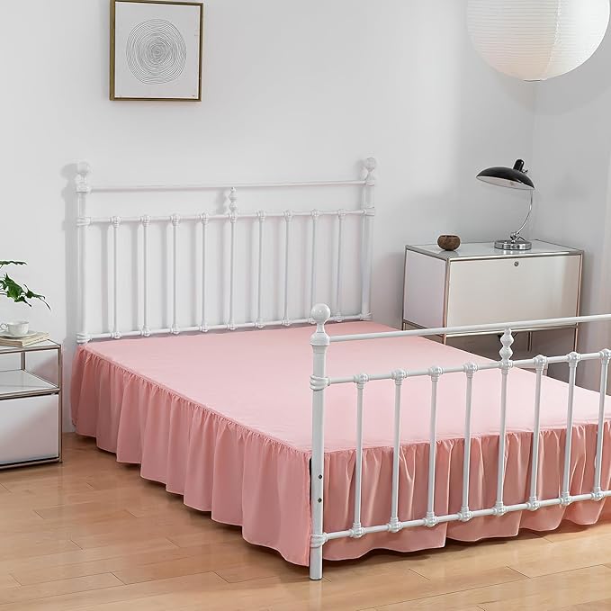 Bed Skirt Queen Size Ruffled Bed Skirt with Split Corners, 14 Inch Drop Dust Ruffle Bed Skirt with Platform,14 Inch, Peach