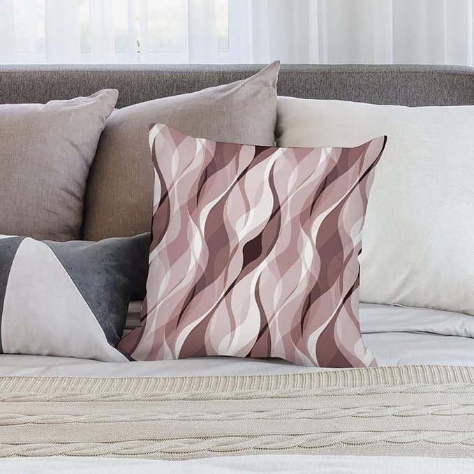 Pink Throw Pillow Covers Modern Abstract Pink and Grey Striped Decorations for Bedroom Living Room Farmhouse Sofa Pillows Bed Couch 16x16 Inch