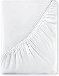 Royale Linen 400 Thread Count 100% American Grown Cotton Fitted Sheet Twin Size - All Around Elastic Fitted Sheet - Luxury Sateen Weave - Snug Fit Bottom Sheet Fit Up to 16" (Twin, Signature White)