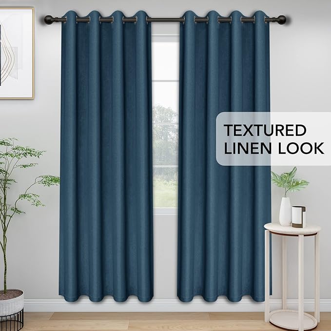 Easy-Going Linen Look Blackout Curtain Grommet Window Curtain Drapes for Bedroom, Living Room Thermal Insulated Room Darkening (2 Panels, 52x108 inch, Navy)