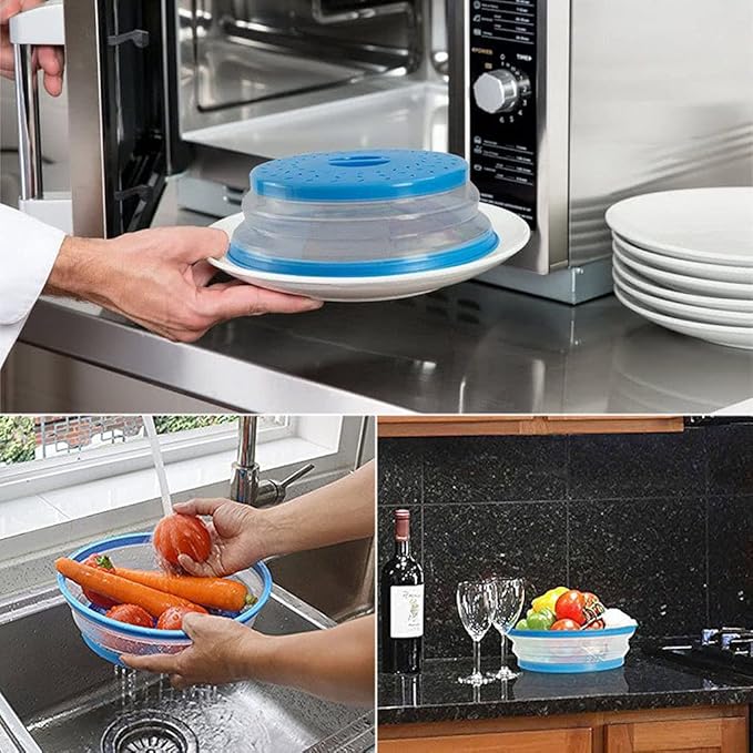 Collapsible Microwave Splatter Cover, 10.5 Inch, Dishwasher-safe, Microwave Plate Cover With Steam Vent，BPA-Free Silicone & Plastic (yellow)