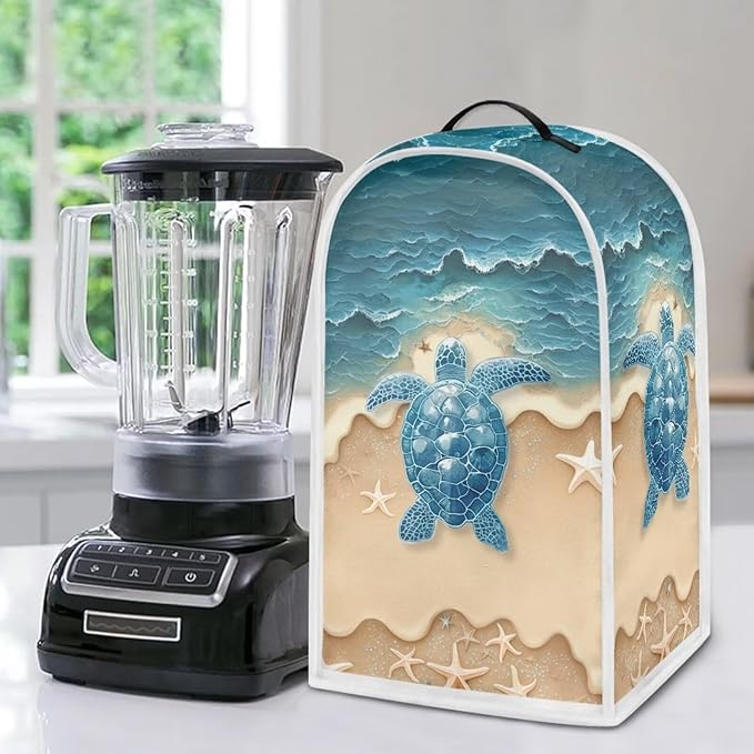 Talayituse Beach Turtle Starfish Print Blender Dust Cover, Fingerprint Protection Cover for Stand Mixer or Coffee Machine, Home Kitchen Appliance Covers for Stain Dust Resistant Supplies