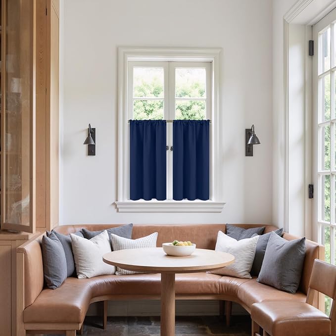 BGment Short Blackout Kitchen Window Curtains Over Sink - 36 Inch Length Cafe Drapes with Rod Pocket Thermal Insulated Privacy for Bathroom Windows, 2 Panels, 34 x 36 Inch