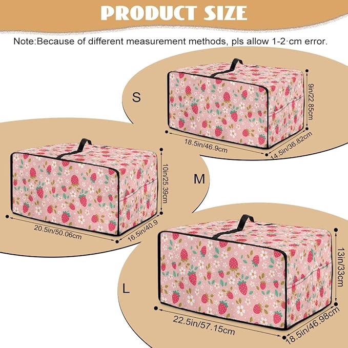 Pink Strawberry Cherry Blossom Print Microwave Oven Dust Cover Toaster Oven Cover Foldable Polyester-Linen Fabric Small Appliance Dust Covers Suitable for Most Microwave Ovens, M