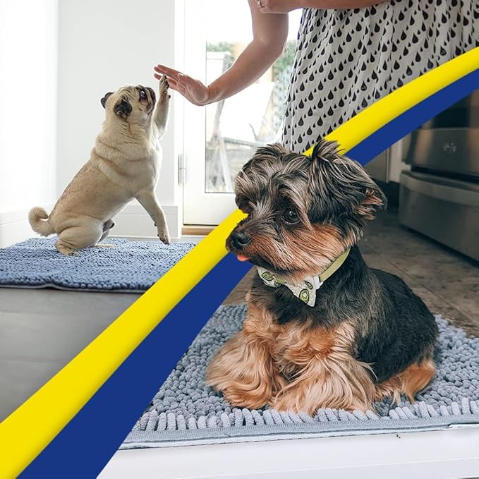 Muddy Mat® AS-SEEN-ON-TV Highly Absorbent Microfiber Door Mat and Pet Rug, Non Slip Thick Washable Area and Bath Mat Soft Chenille for Kitchen Bathroom Bedroom Indoor and Outdoor - Baby Blue 24"X60"