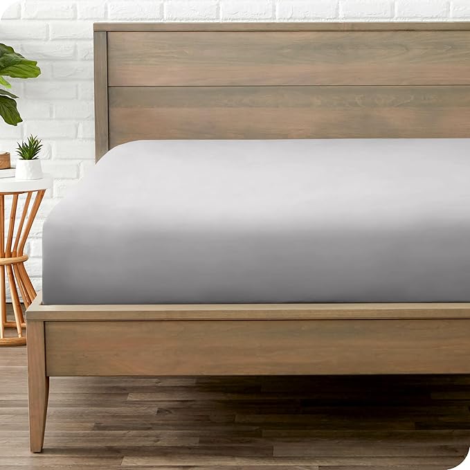 Bare Home Fitted Bottom Sheet Full Size - Premium 1800 Microfiber - Ultra-Soft Hotel Luxury - Deep Pocket - Durable and Long Lasting - Fitted Sheet (Full, Light Grey)