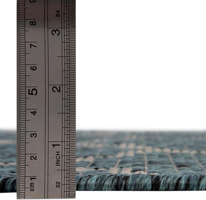 Unique Loom Outdoor Trellis Collection Area Rug (5' 1" Round, Teal/ Gray)