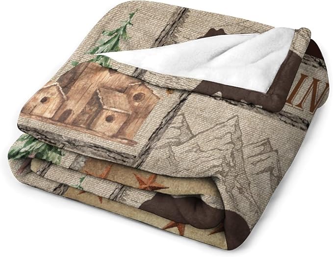 Rustic Cabin Bear Blanket, Lake Country Lodge Bear Deer Forest Farmhouse Camp Print Soft Warm Cozy Lightweight Decorative Blanket for Couch Bed Sofa Travel, 30"x40"