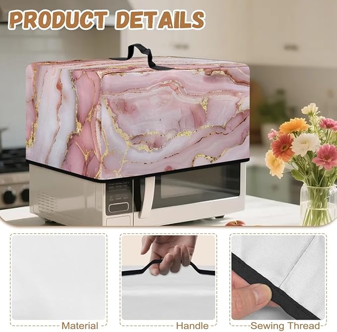Microwave Oven Cover, Marble Dust Oil Proof Polyester Waterproof Fabric Cloth Machine Protector Decorative Kitchen Appliance Cover Washable Microwave Dust Covers, Pink