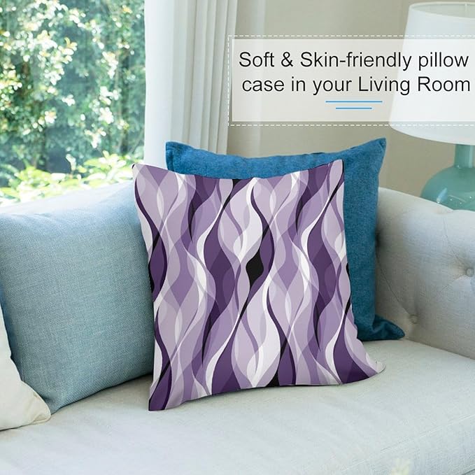 Purple Throw Pillow Covers Modern Abstract Purple and Grey Striped Decorations for Bedroom Living Room Farmhouse Sofa Pillows Bed Couch 22x22 Inch