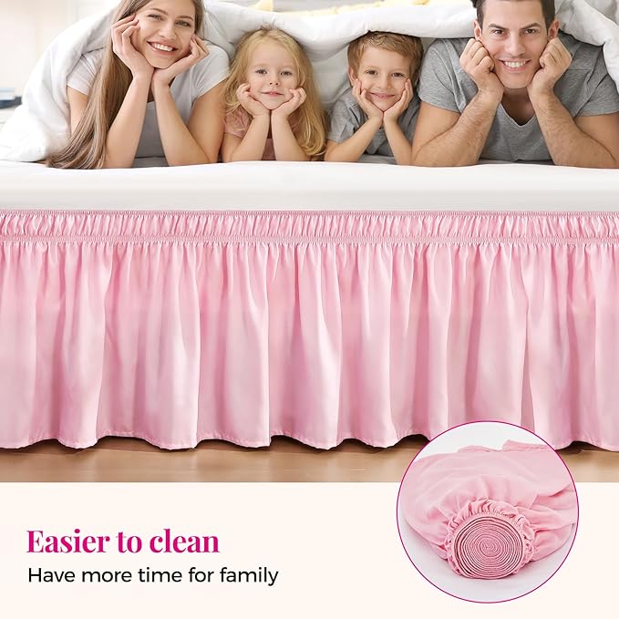 RIMELA Bed Skirt Full Size Dusty Pink 15 Inch Drop, Wrap Around Elastic Bedskirt, Dust Ruffle for Adjustable Bed Base Soft Durable Fabric Machine Washable Easy to Install Bed Skirts