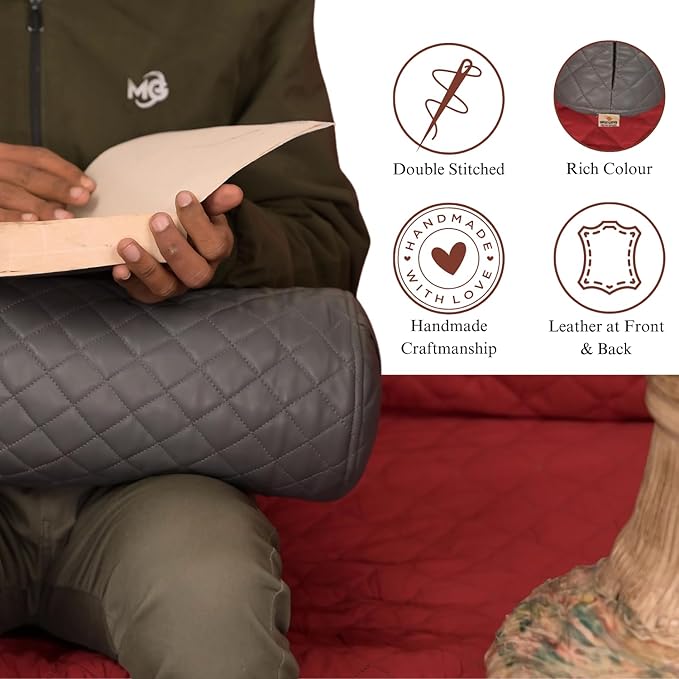Neck Roll Pillow Cushion Cover, 18x5 Inch Full Moon Round Bolster Pillow Case, Cylinder Soft Lambskin Leather Pillowcase for Head, Spine & Neck Support During Sleep - Quilted Grey Pack of 2